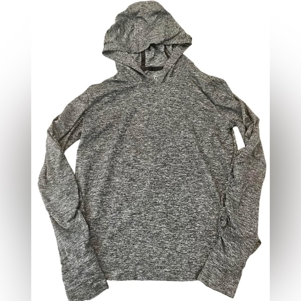 Athleta Girl Heather Gray Hooded Moisture Wicking Top Size Medium